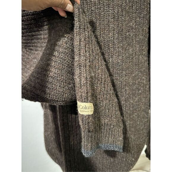 Columbia 100% Shetland wool brown 1/4 zipper knit thick sweater L - Picture 3 of 6